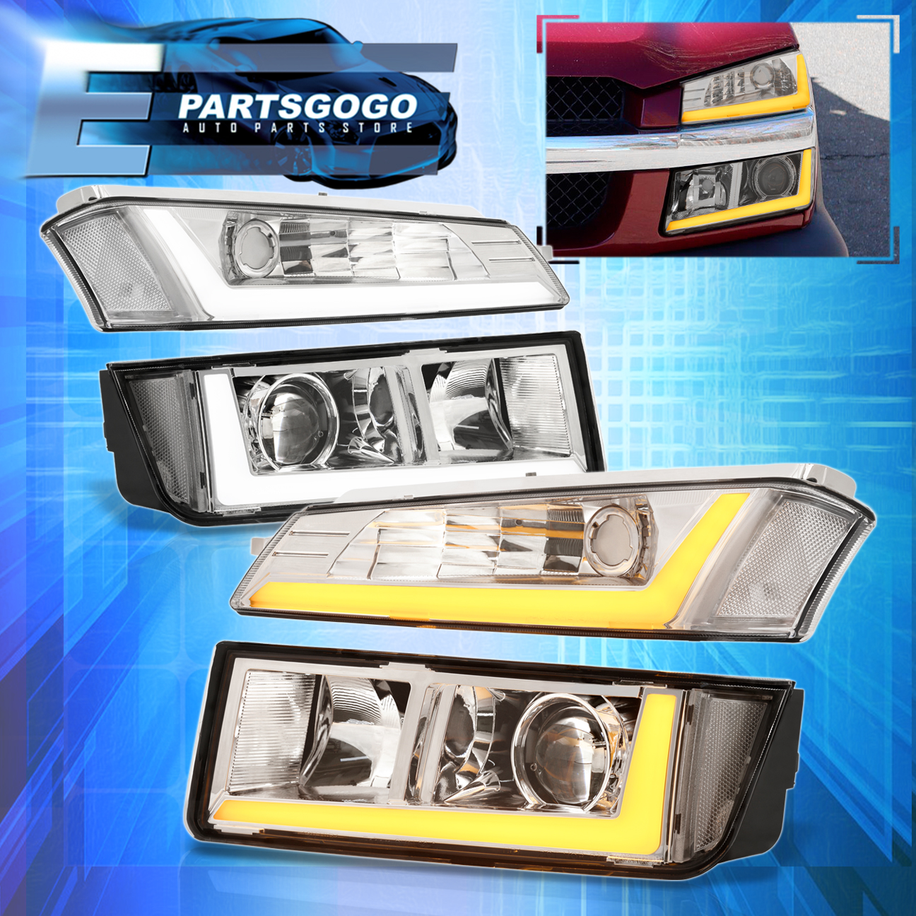 For 02-06 Avalanche Cladding CH DRL Projector Headlights +