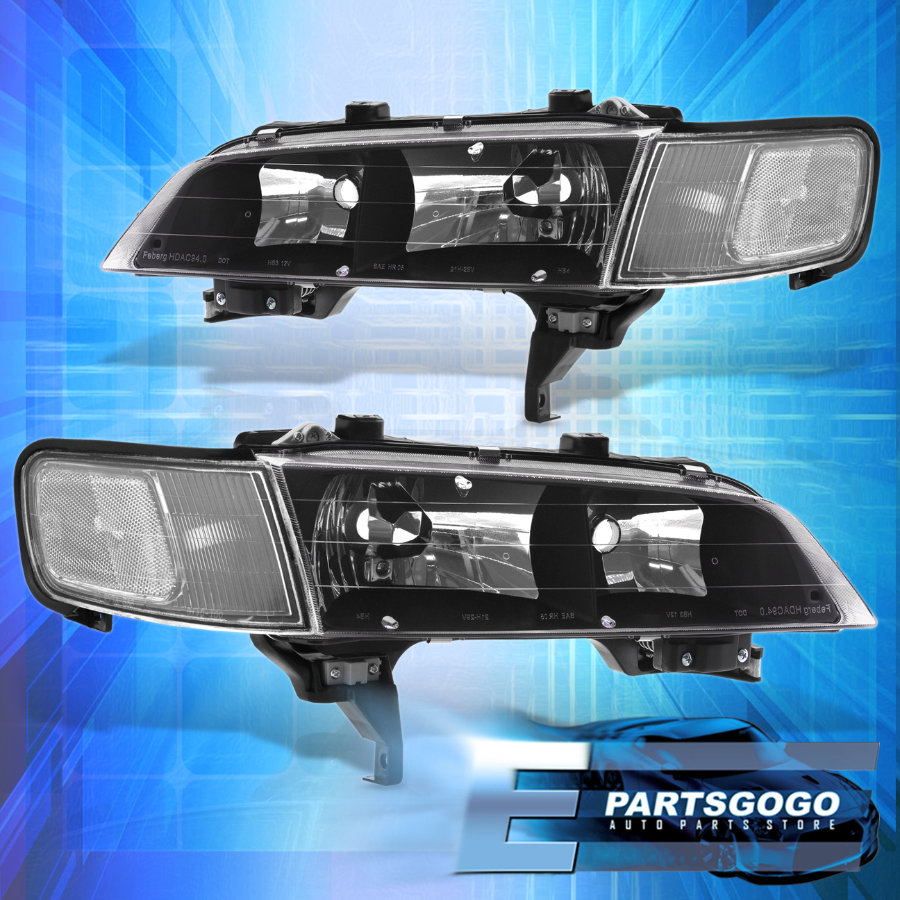 For 94-97 Honda Accord CD JDM Black Headlights + Clear Corner
