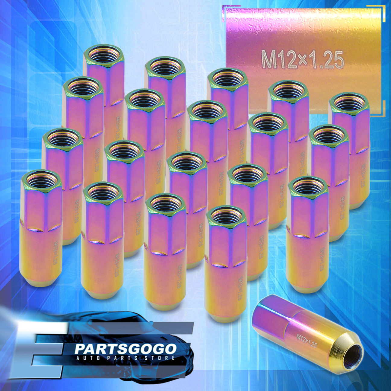 thumbnail image 2 of 20PCS M12 X 1.25mm Black & Gold Extended Heavy Steel Racing Lug Nuts With Lock & Key 2 of 3