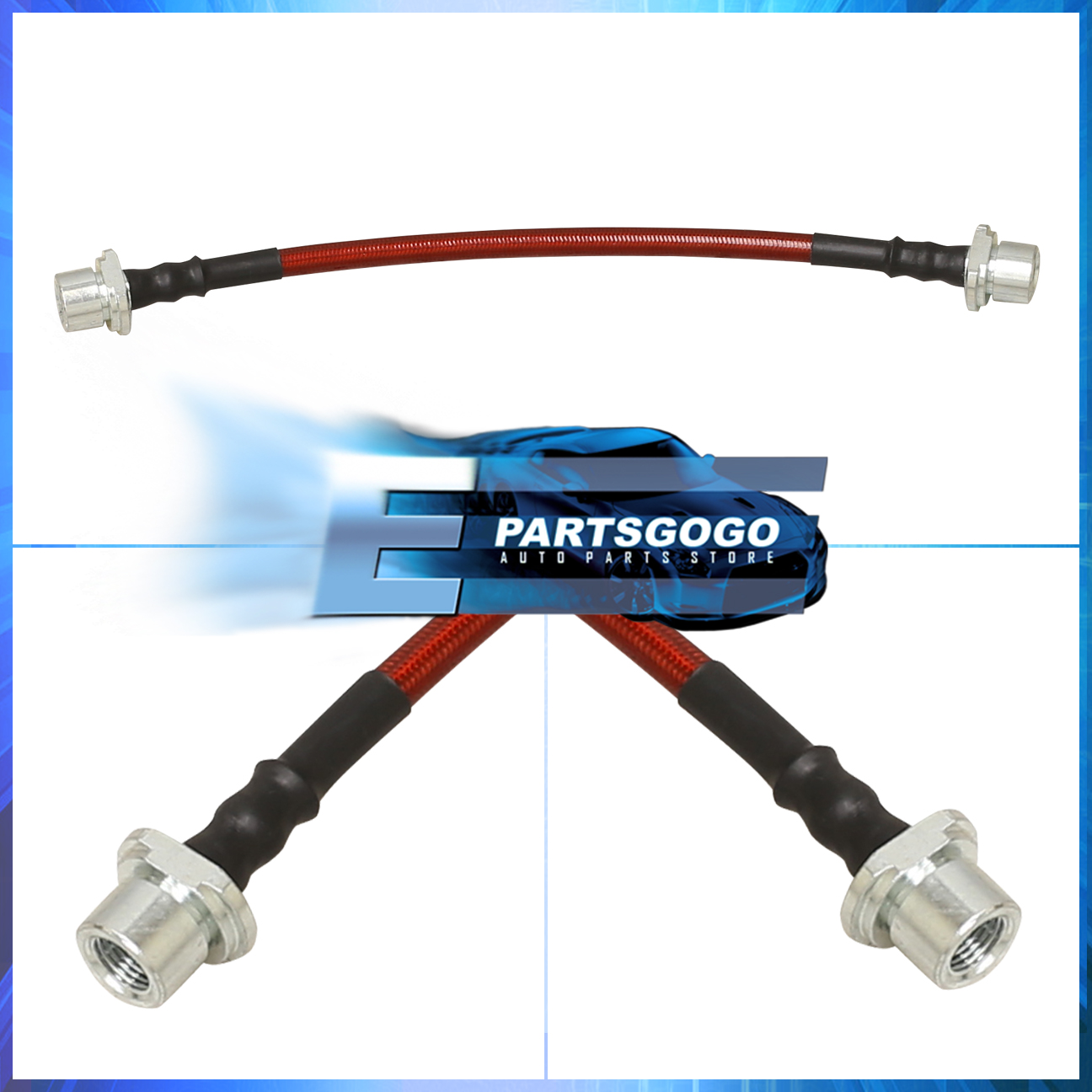 thumbnail image 2 of Epartsgogo Stainless Steel Braided Brake Line Kit – 2003-2008 Toyota Corolla E120 – Red 2 of 3