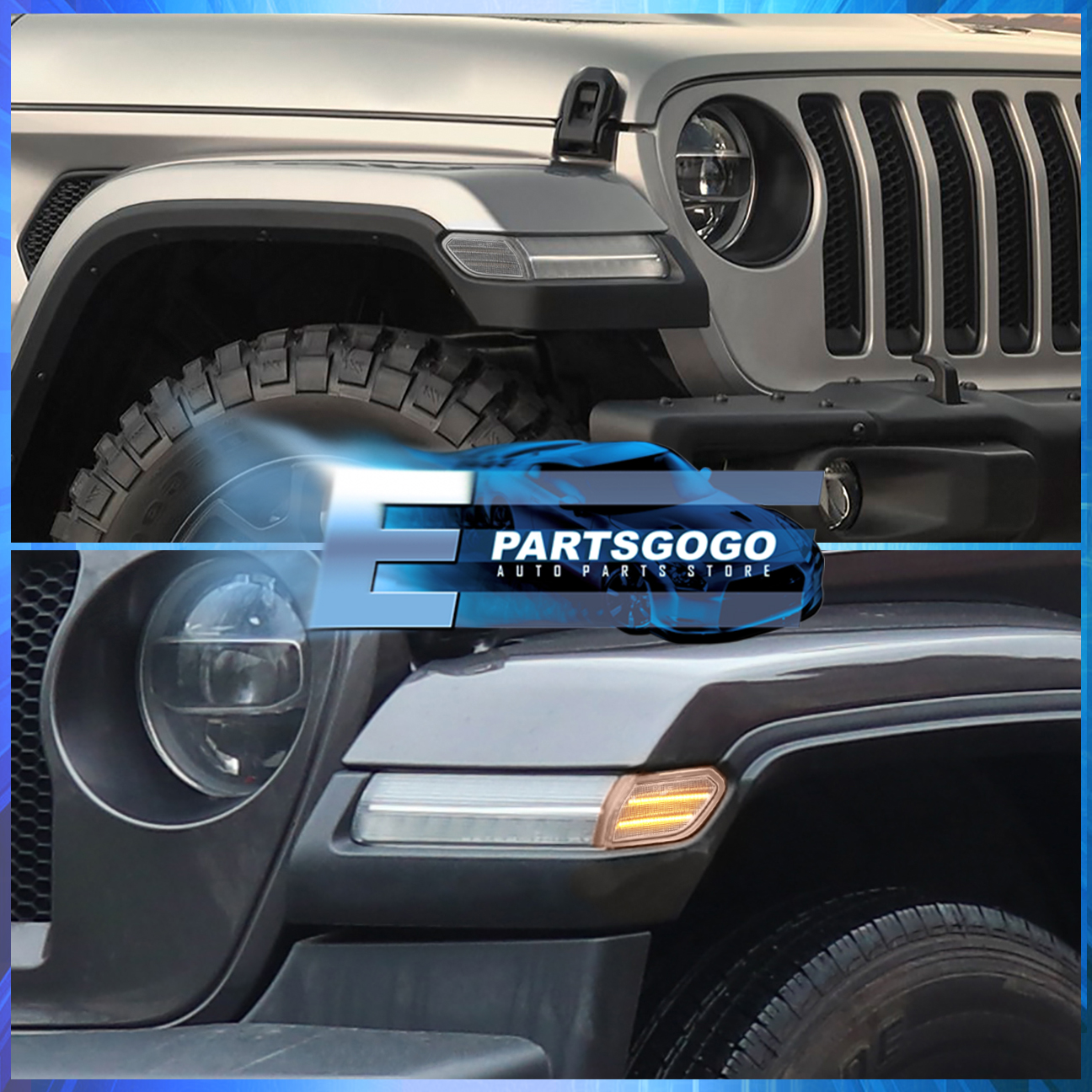 JEEP★UNISEX_Neon Printed Half Sleeves_2色 For 18-22 Jeep Wrangler JL Front Fender Amber LED Clear Side